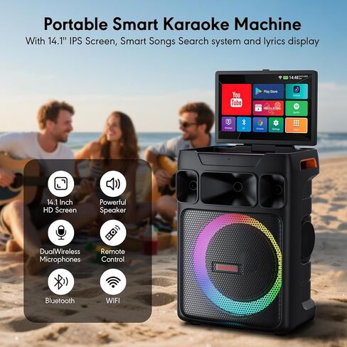 Karaoke Machine with Screen, 14 Inch Tablet with Lyric Display, Professional Karaoke Machine with Dual Wireless Mics & Bluetooth Speaker for Adults (14inch) in Kuwait