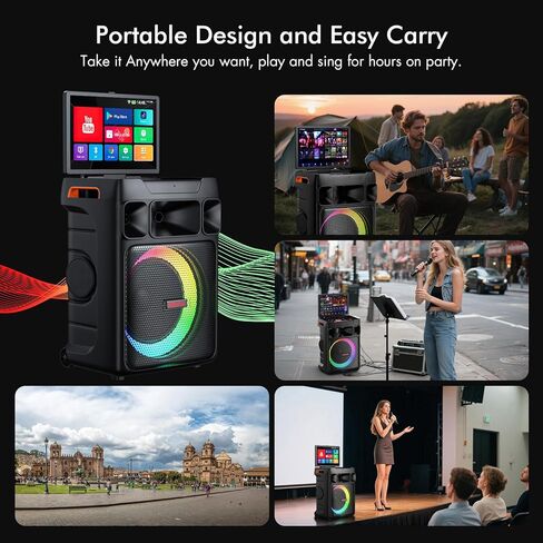 Karaoke Machine with Screen, 14 Inch Tablet with Lyric Display, Professional Karaoke Machine with Dual Wireless Mics & Bluetooth Speaker for Adults (14inch) in Kuwait