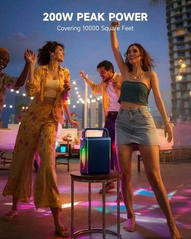 Moukey MPS5 Portable Karaoke Machine, 200W Peak Power Rechargeable Speaker with 2 Wireless Microphones& Strap, Support BT 5.3/REC/AUX/MP3/USB/TF, for Home/Party/Outdoor/Adults/Kids in Kuwait