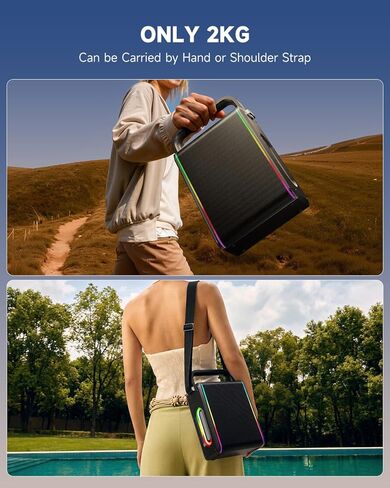 Moukey MPS5 Portable Karaoke Machine, 200W Peak Power Rechargeable Speaker with 2 Wireless Microphones& Strap, Support BT 5.3/REC/AUX/MP3/USB/TF, for Home/Party/Outdoor/Adults/Kids in Kuwait