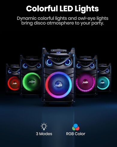 Moukey Karaoke Machine, 12" Woofer PA System, Portable Bluetooth Speaker with 2 Wireless Microphones, Party Lights and Echo/Treble/Bass Adjustment, Supports TWS/REC/AUX IN/MP3/USB/TF/FM - MTs12-1 in Kuwait