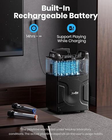 Moukey Karaoke Machine, 12" Woofer PA System, Portable Bluetooth Speaker with 2 Wireless Microphones, Party Lights and Echo/Treble/Bass Adjustment, Supports TWS/REC/AUX IN/MP3/USB/TF/FM - MTs12-1 in Kuwait