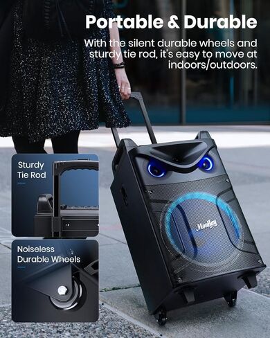 Moukey Karaoke Machine, 12" Woofer PA System, Portable Bluetooth Speaker with 2 Wireless Microphones, Party Lights and Echo/Treble/Bass Adjustment, Supports TWS/REC/AUX IN/MP3/USB/TF/FM - MTs12-1 in Kuwait