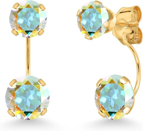 Gem Stone King 14K Yellow Gold Mercury Mist Mystic Topaz Dual Drop 2 Stone Round Earrings for Women (3.10 Cttw, Gemstone Birthstone, Round 6MM and 5MM) in Saudi Arabia