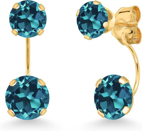 Gem Stone King 14K Yellow Gold Mercury Mist Mystic Topaz Dual Drop 2 Stone Round Earrings for Women (3.10 Cttw, Gemstone Birthstone, Round 6MM and 5MM) in Saudi Arabia