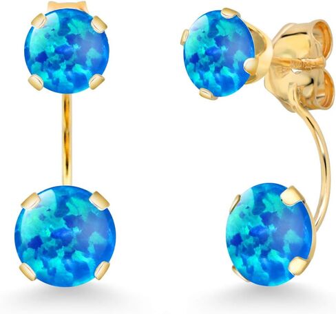 Gem Stone King 14K Yellow Gold Mercury Mist Mystic Topaz Dual Drop 2 Stone Round Earrings for Women (3.10 Cttw, Gemstone Birthstone, Round 6MM and 5MM) in Saudi Arabia