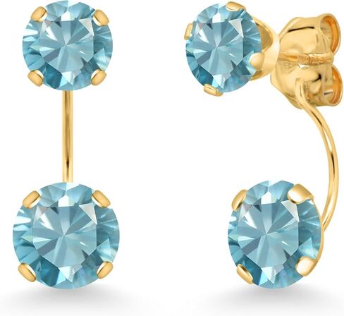 Gem Stone King 14K Yellow Gold Mercury Mist Mystic Topaz Dual Drop 2 Stone Round Earrings for Women (3.10 Cttw, Gemstone Birthstone, Round 6MM and 5MM) in Saudi Arabia