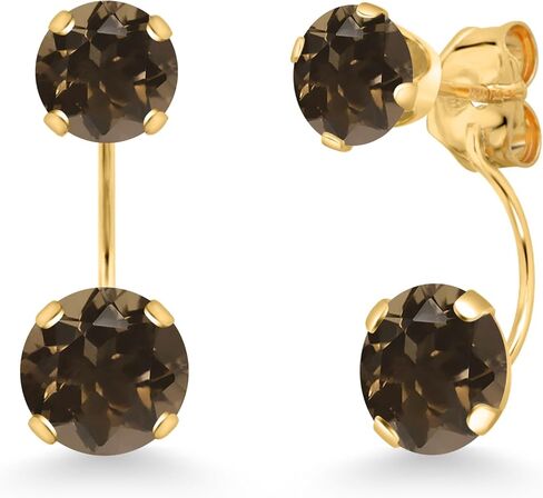 Gem Stone King 14K Yellow Gold Mercury Mist Mystic Topaz Dual Drop 2 Stone Round Earrings for Women (3.10 Cttw, Gemstone Birthstone, Round 6MM and 5MM) in Saudi Arabia