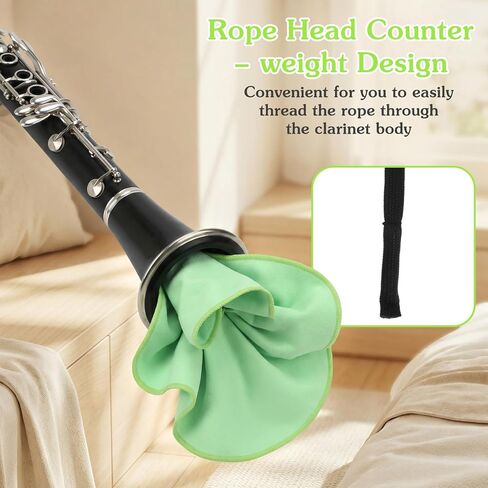 4pcs Clarinet Swab, Green Clarinet Cleaner, Clarinet Cleaning Swab, Reusable Clarinets Cleaning Cloth, Soft and Durable for Inside Tube Suitable Piccolo Flute Sax Saxophone in Kuwait