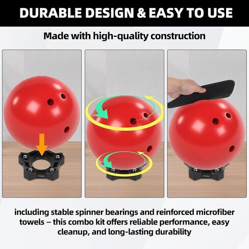 TonGass Bowlings Maintenance Combo Kit, 3‑Pack Rotating Bowling Ball Spinner Stand & 3‑Pack Microfiber Bowling Ball Cleaning Towels, Easy‑Grip Dots & 360° Rotation for All Bowlers, Deep Clean & Polish in Kuwait