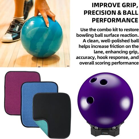 TonGass Bowlings Maintenance Combo Kit, 3‑Pack Rotating Bowling Ball Spinner Stand & 3‑Pack Microfiber Bowling Ball Cleaning Towels, Easy‑Grip Dots & 360° Rotation for All Bowlers, Deep Clean & Polish in Kuwait