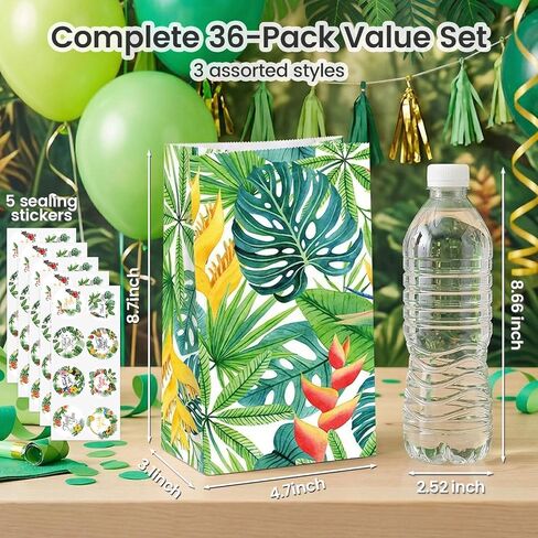 VGOODALL 36PCS Luau Hawaii Party Favor Bags, 4.7"x3.1"x8.7" Aloha Paper Gift Bags with Stickers for Candy, Treats, Summer Tropical Hawaiian Parties in Kuwait