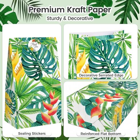 VGOODALL 36PCS Luau Hawaii Party Favor Bags, 4.7"x3.1"x8.7" Aloha Paper Gift Bags with Stickers for Candy, Treats, Summer Tropical Hawaiian Parties in Kuwait