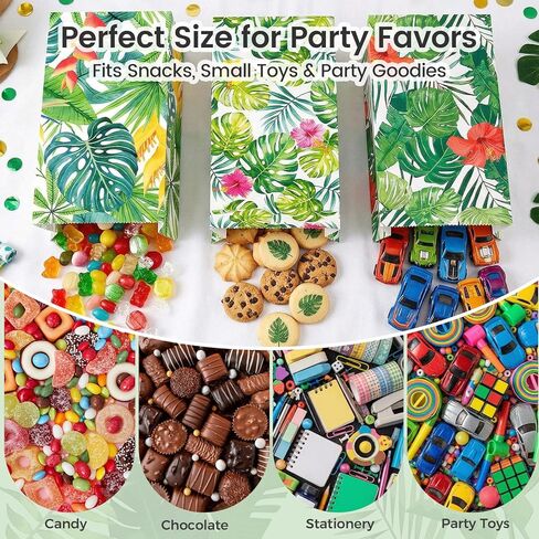 VGOODALL 36PCS Luau Hawaii Party Favor Bags, 4.7"x3.1"x8.7" Aloha Paper Gift Bags with Stickers for Candy, Treats, Summer Tropical Hawaiian Parties in Kuwait