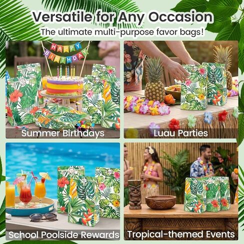 VGOODALL 36PCS Luau Hawaii Party Favor Bags, 4.7"x3.1"x8.7" Aloha Paper Gift Bags with Stickers for Candy, Treats, Summer Tropical Hawaiian Parties in Kuwait