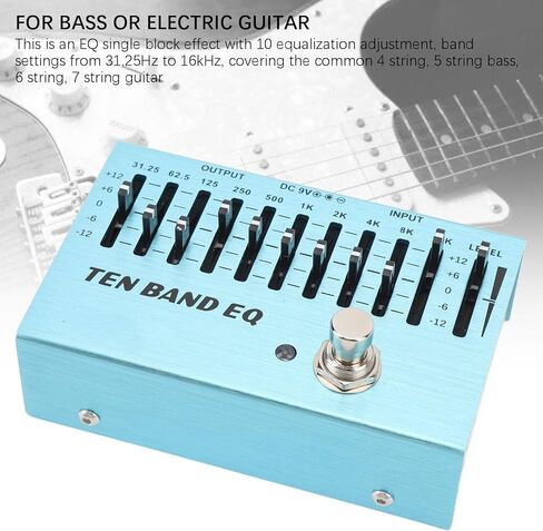 دواسة Eujgoov 10 Band EQ، حافظة معدنية من خليط معدني، تجاوز حقيقي، التحكم في مستوى الصوت لموسيقيي الجيتار والباس in Kuwait
