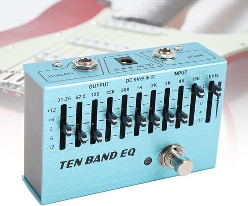 دواسة Eujgoov 10 Band EQ، حافظة معدنية من خليط معدني، تجاوز حقيقي، التحكم في مستوى الصوت لموسيقيي الجيتار والباس in Kuwait