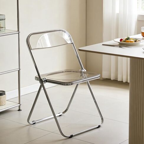 Ghost Crystal Folding Chair – Stackable Transparent Acrylic Seat with Chrome Frame, Space-Saving Foldable Design for Living Room, Events, and Outdoor Use (Clear) in Saudi Arabia