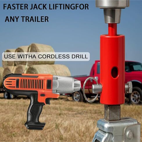 (2-Pack) EZ-Crank Trailer Jack Drill Adapter, Heavy Duty Solid Steel for 1" Handle Studs, 10X Faster Power Drill Crank Tool for 1/2" & 3/8" Drills on Timpte, Dump, Flatbed & Livestock Trailers in Saudi Arabia