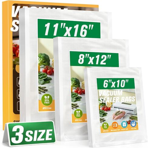 FUNFERY Vacuum Sealer Bags for Food, Precut Gallon 11" x 16", Quart 8" x 12", Pint 6" x 10",BPA Free Vacuum Seal Freezer Bags, Airtight Food Storage for Meal Prep, Sous Vide & Bulk Freezing-100 PCS | vacuum sealer in Kuwait