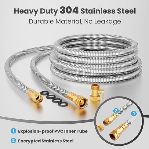 Giraffe Tools Garden Hose 25ft x 5/8", 304 Stainless Steel Metal Water Hose, No Kink Garden Water Hose with 9 Pattern Spray Nozzle, Flexible, Lightweight, Kink Free Hose for Yard, Outdoor in Kuwait