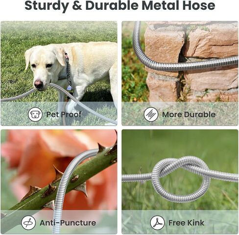 Giraffe Tools Garden Hose 25ft x 5/8", 304 Stainless Steel Metal Water Hose, No Kink Garden Water Hose with 9 Pattern Spray Nozzle, Flexible, Lightweight, Kink Free Hose for Yard, Outdoor in Kuwait
