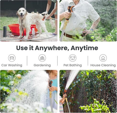 Giraffe Tools Garden Hose 25ft x 5/8", 304 Stainless Steel Metal Water Hose, No Kink Garden Water Hose with 9 Pattern Spray Nozzle, Flexible, Lightweight, Kink Free Hose for Yard, Outdoor in Kuwait