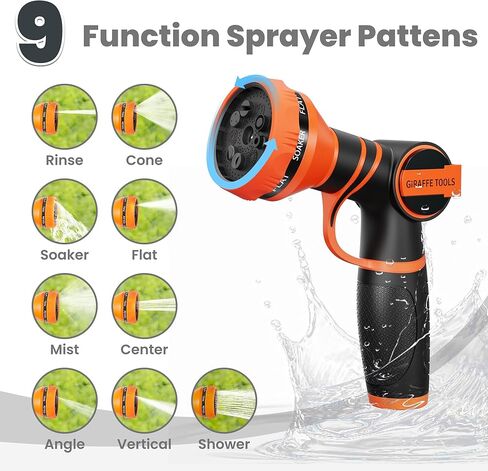 Giraffe Tools Garden Hose 25ft x 5/8", 304 Stainless Steel Metal Water Hose, No Kink Garden Water Hose with 9 Pattern Spray Nozzle, Flexible, Lightweight, Kink Free Hose for Yard, Outdoor in Kuwait