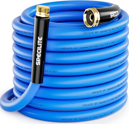 SPECILITE Hot/Cold Garden Water Hose 50 ftx 5/8 in, -50℉ To 190℉, Heavy Duty, Flexible, Burst 605 Psi, Lightweigh, Upgraded Rubber Pipe with 3/4" Brass Fittings For Backyard, Outdoor, Farm, Blue in Kuwait