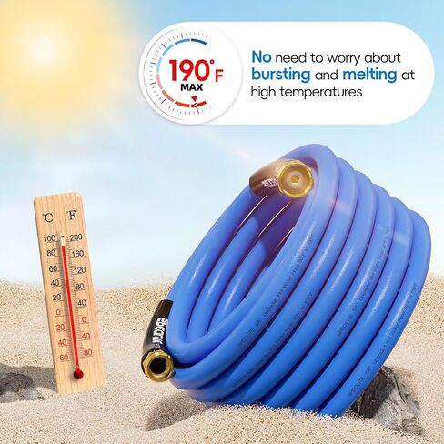 SPECILITE Hot/Cold Garden Water Hose 50 ftx 5/8 in, -50℉ To 190℉, Heavy Duty, Flexible, Burst 605 Psi, Lightweigh, Upgraded Rubber Pipe with 3/4" Brass Fittings For Backyard, Outdoor, Farm, Blue in Kuwait