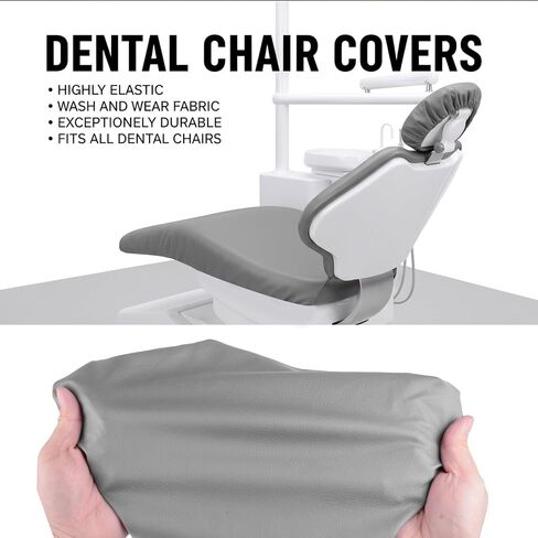 طقم أغطية كراسي الأسنان مكون من 4 قطع - جلد بولي يوريثان بالكامل، حافظة واقية مقاومة للماء ومرنة لمعدات طبيب الأسنان (متوسط ​​الحجم، رمادي) in Kuwait