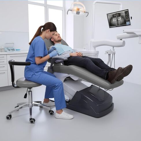 طقم أغطية كراسي الأسنان مكون من 4 قطع - جلد بولي يوريثان بالكامل، حافظة واقية مقاومة للماء ومرنة لمعدات طبيب الأسنان (متوسط ​​الحجم، رمادي) in Kuwait