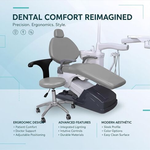 طقم أغطية كراسي الأسنان مكون من 4 قطع - جلد بولي يوريثان بالكامل، حافظة واقية مقاومة للماء ومرنة لمعدات طبيب الأسنان (متوسط ​​الحجم، رمادي) in Kuwait