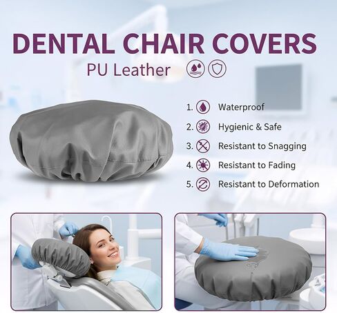طقم أغطية كراسي الأسنان مكون من 4 قطع - جلد بولي يوريثان بالكامل، حافظة واقية مقاومة للماء ومرنة لمعدات طبيب الأسنان (متوسط ​​الحجم، رمادي) in Kuwait