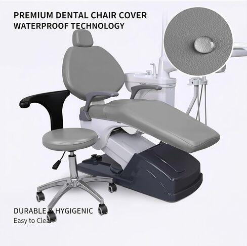 طقم أغطية كراسي الأسنان مكون من 4 قطع - جلد بولي يوريثان بالكامل، حافظة واقية مقاومة للماء ومرنة لمعدات طبيب الأسنان (متوسط ​​الحجم، رمادي) in Kuwait