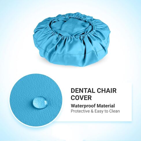 طقم أغطية كراسي الأسنان مكون من 4 قطع - جلد بولي يوريثان بالكامل، حافظة واقية مقاومة للماء ومرنة لمعدات طبيب الأسنان (متوسط ​​الحجم، أزرق فاتح) in Kuwait