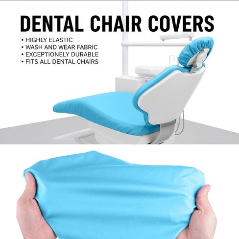 طقم أغطية كراسي الأسنان مكون من 4 قطع - جلد بولي يوريثان بالكامل، حافظة واقية مقاومة للماء ومرنة لمعدات طبيب الأسنان (متوسط ​​الحجم، أزرق فاتح) in Kuwait