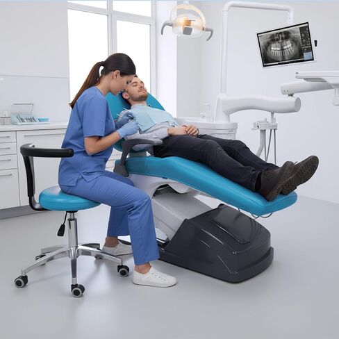 طقم أغطية كراسي الأسنان مكون من 4 قطع - جلد بولي يوريثان بالكامل، حافظة واقية مقاومة للماء ومرنة لمعدات طبيب الأسنان (متوسط ​​الحجم، أزرق فاتح) in Kuwait