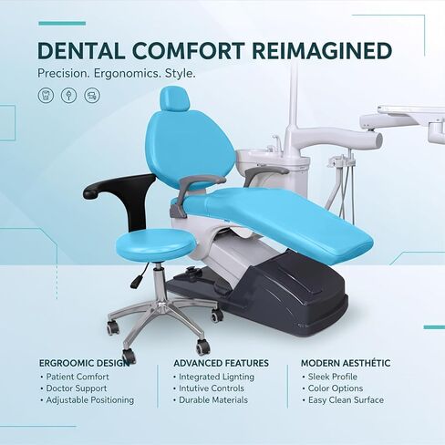 طقم أغطية كراسي الأسنان مكون من 4 قطع - جلد بولي يوريثان بالكامل، حافظة واقية مقاومة للماء ومرنة لمعدات طبيب الأسنان (متوسط ​​الحجم، أزرق فاتح) in Kuwait