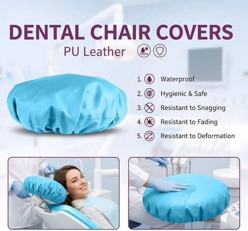 طقم أغطية كراسي الأسنان مكون من 4 قطع - جلد بولي يوريثان بالكامل، حافظة واقية مقاومة للماء ومرنة لمعدات طبيب الأسنان (متوسط ​​الحجم، أزرق فاتح) in Kuwait