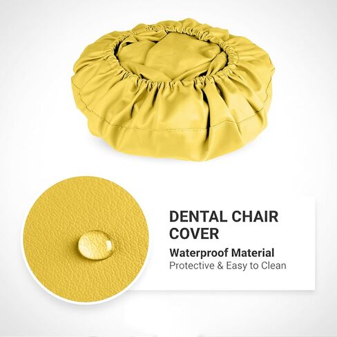 طقم أغطية كراسي الأسنان مكون من 4 قطع - جلد بولي يوريثان بالكامل، حافظة واقية مقاومة للماء ومرنة لمعدات طبيب الأسنان (متوسط ​​الحجم، أصفر) in Kuwait