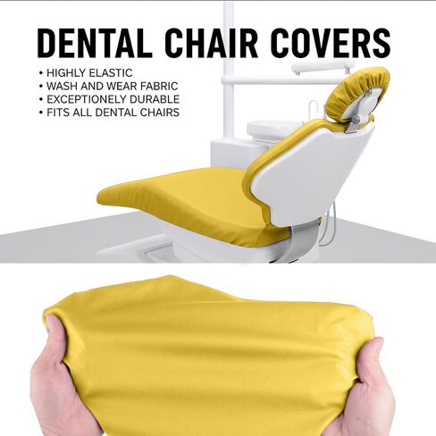طقم أغطية كراسي الأسنان مكون من 4 قطع - جلد بولي يوريثان بالكامل، حافظة واقية مقاومة للماء ومرنة لمعدات طبيب الأسنان (متوسط ​​الحجم، أصفر) in Kuwait