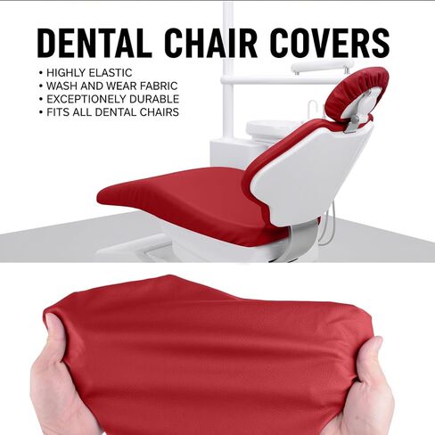 طقم أغطية كراسي الأسنان مكون من 4 قطع - جلد بولي يوريثان بالكامل، حافظة واقية مقاومة للماء ومرنة لمعدات طبيب الأسنان (متوسط ​​الحجم، أحمر) in Kuwait