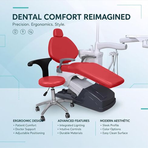 طقم أغطية كراسي الأسنان مكون من 4 قطع - جلد بولي يوريثان بالكامل، حافظة واقية مقاومة للماء ومرنة لمعدات طبيب الأسنان (متوسط ​​الحجم، أحمر) in Kuwait