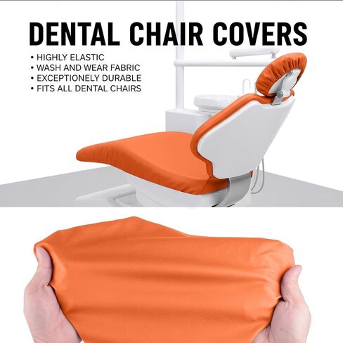 طقم أغطية كراسي الأسنان مكون من 4 قطع - جلد بولي يوريثان بالكامل، حافظة واقية مقاومة للماء ومرنة لمعدات طبيب الأسنان (متوسط ​​الحجم، برتقالي) in Kuwait