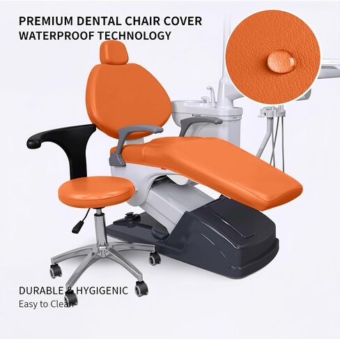 طقم أغطية كراسي الأسنان مكون من 4 قطع - جلد بولي يوريثان بالكامل، حافظة واقية مقاومة للماء ومرنة لمعدات طبيب الأسنان (متوسط ​​الحجم، برتقالي) in Kuwait