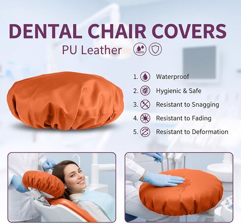 طقم أغطية كراسي الأسنان مكون من 4 قطع - جلد بولي يوريثان بالكامل، حافظة واقية مقاومة للماء ومرنة لمعدات طبيب الأسنان (متوسط ​​الحجم، برتقالي) in Kuwait