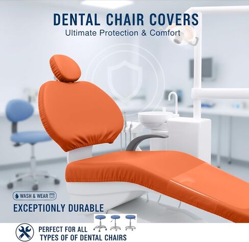 طقم أغطية كراسي الأسنان مكون من 4 قطع - جلد بولي يوريثان بالكامل، حافظة واقية مقاومة للماء ومرنة لمعدات طبيب الأسنان (متوسط ​​الحجم، برتقالي) in Kuwait