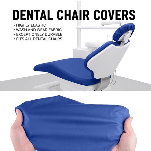 طقم أغطية كراسي الأسنان مكون من 4 قطع - جلد بولي يوريثان بالكامل، حافظة واقية مقاومة للماء ومرنة لمعدات طبيب الأسنان (متوسط ​​الحجم، أزرق داكن) in Kuwait