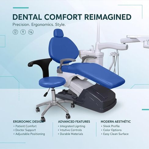 طقم أغطية كراسي الأسنان مكون من 4 قطع - جلد بولي يوريثان بالكامل، حافظة واقية مقاومة للماء ومرنة لمعدات طبيب الأسنان (متوسط ​​الحجم، أزرق داكن) in Kuwait